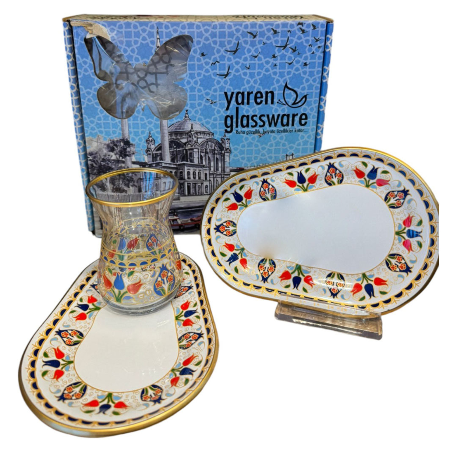 Picture of MEVLANA BAZAAR TULIP PATTERNED PRESENTATION TEA SET FOR 2 PEOPLE